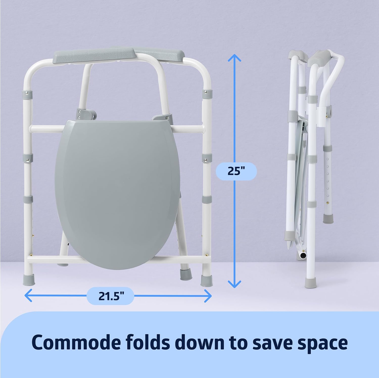 Medline 3-in-1 Folding Commode with Microban, Dark Gray, Portable, Adjustable

