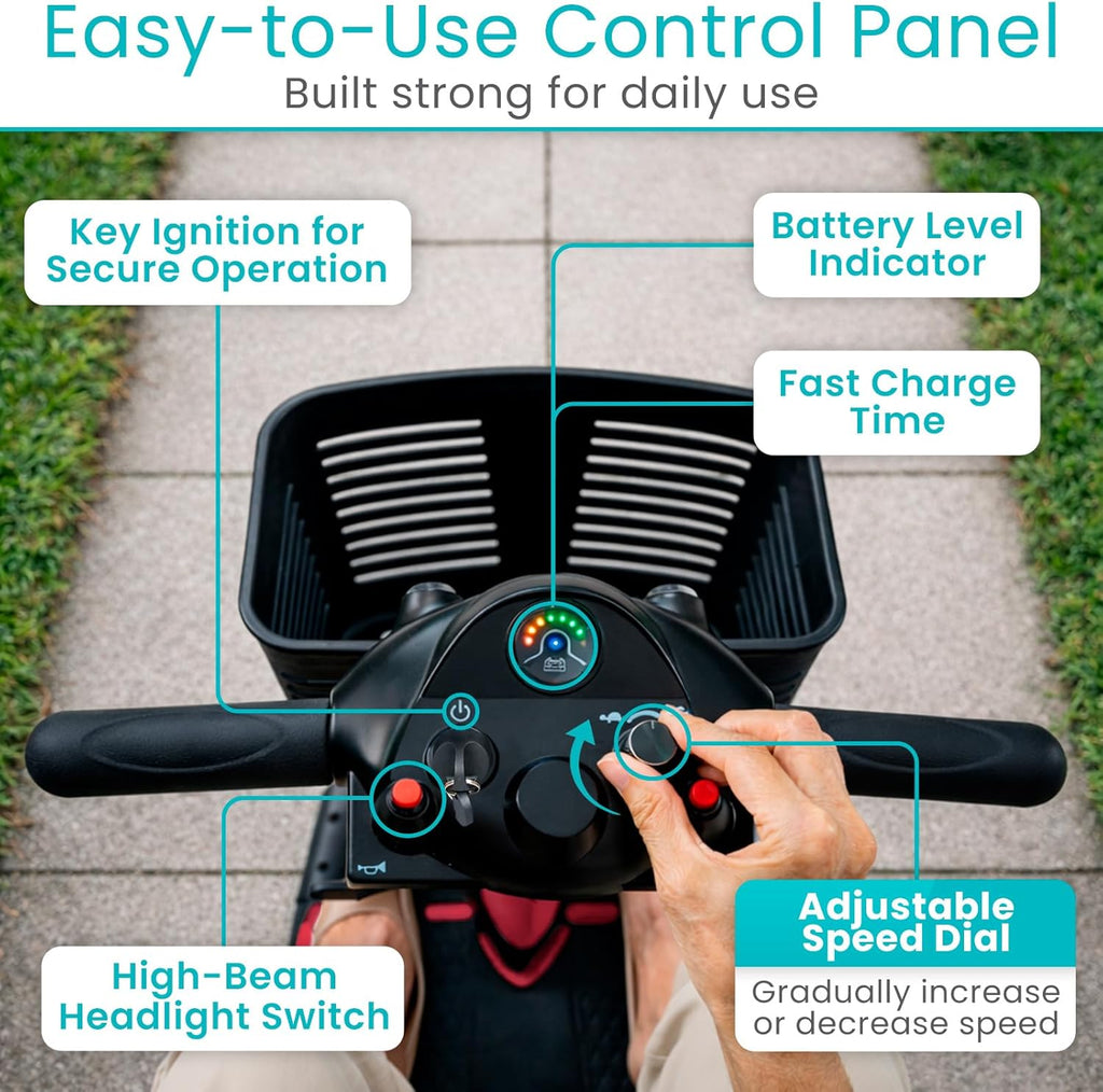 Vive 4-Wheel Electric Mobility Scooter, Compact Travel Powered Wheelchair

