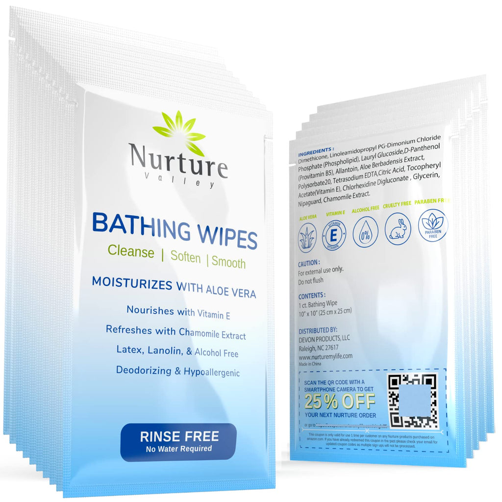 Nurture Rinse Free Bathing Wipes for Adults, Waterless Cleansing Cloths

