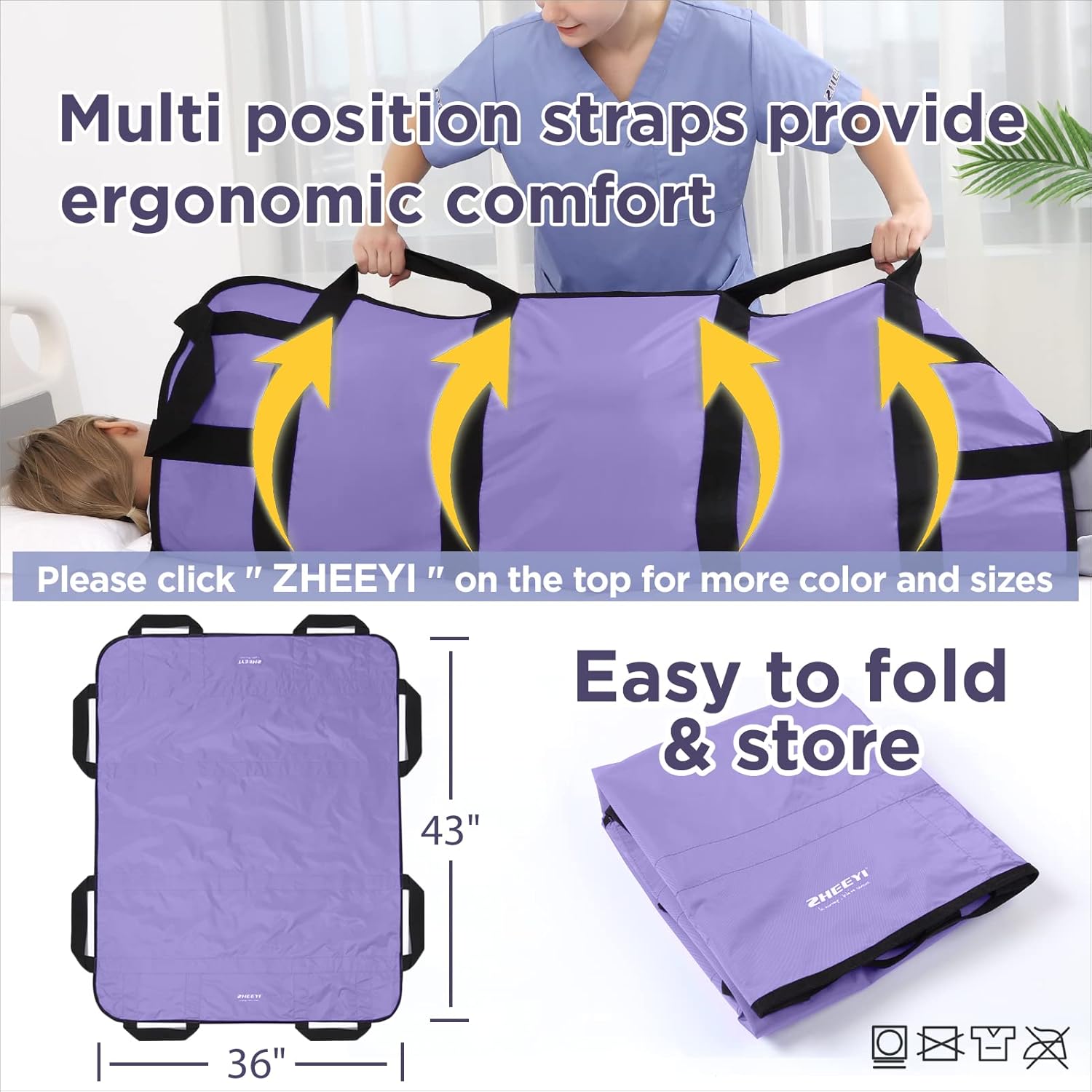 ZHEEYI Positioning Bed Pad with Reinforced Handles, Patient Transfer Sheet 43x36 in

