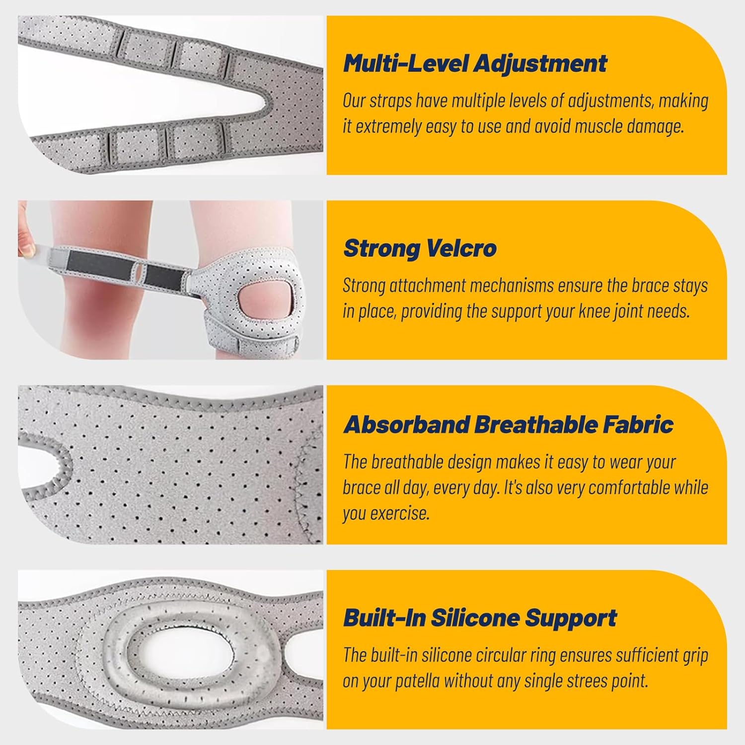 Knee Brace for Men and Women Adjustable Support Patella Gel Pad Side Stabilizers


