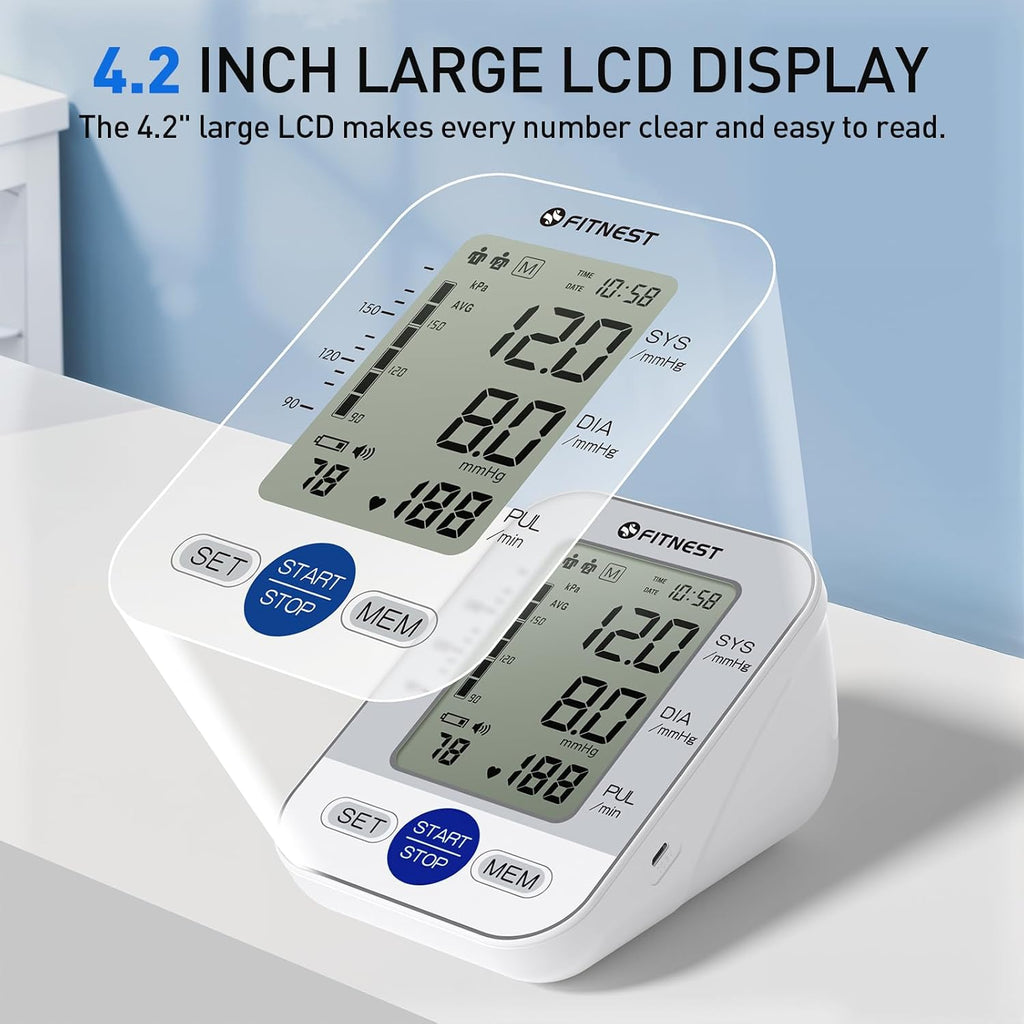 Upper Arm Automatic Digital Blood Pressure Monitor with Large LCD and Adjustable Cuff

