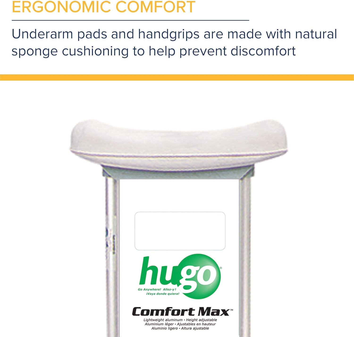 Hugo Mobility Adjustable Crutches for Walking, Lightweight Support with Underarm Pads


