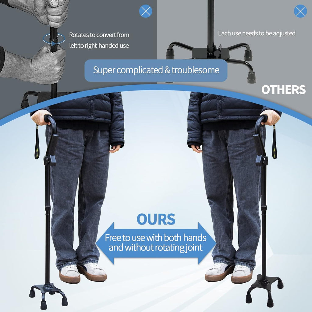 KingPavonini Adjustable Folding Walking Cane with Quad Base and Dual Handle

