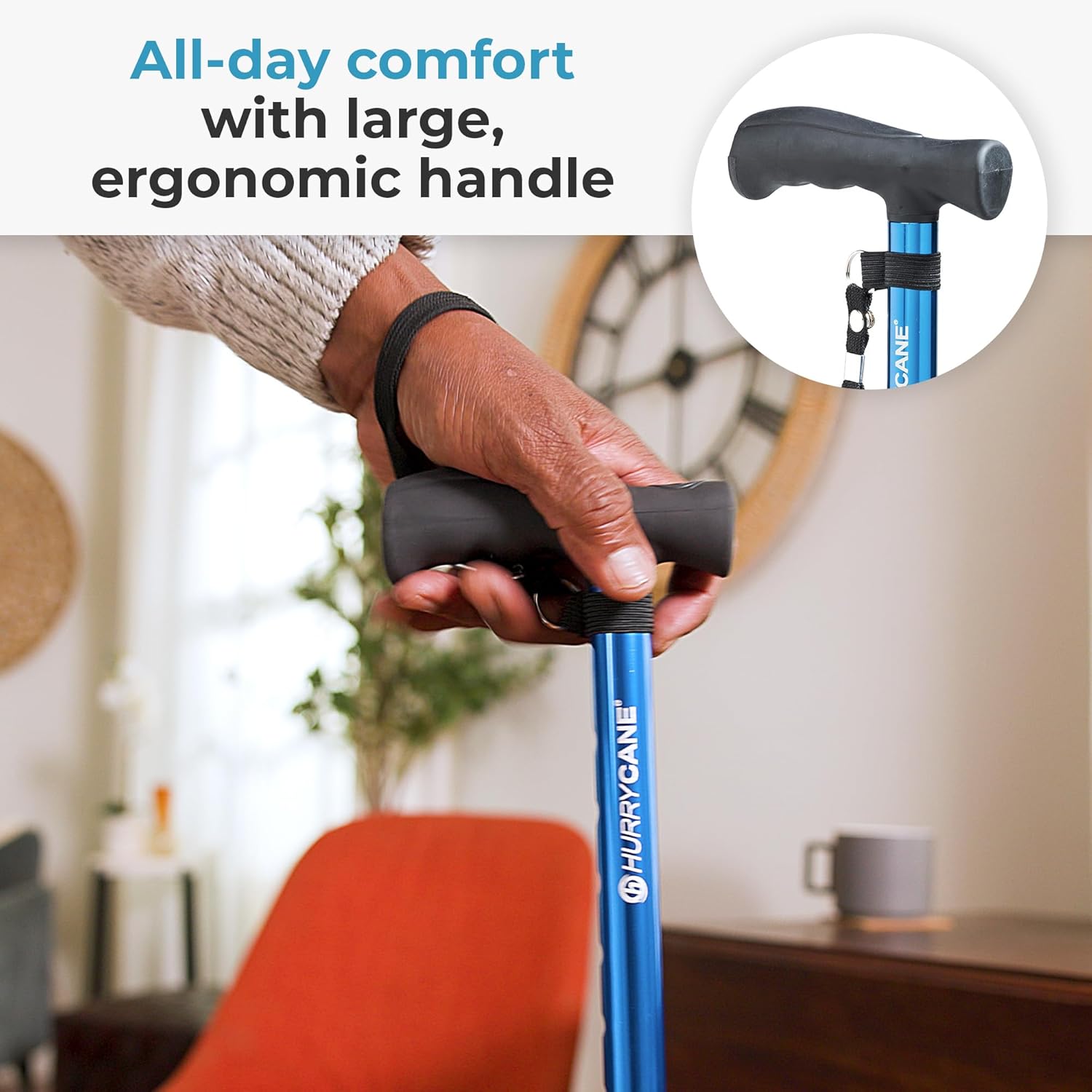 HurryCane Freedom Edition Foldable Walking Cane with T Handle


