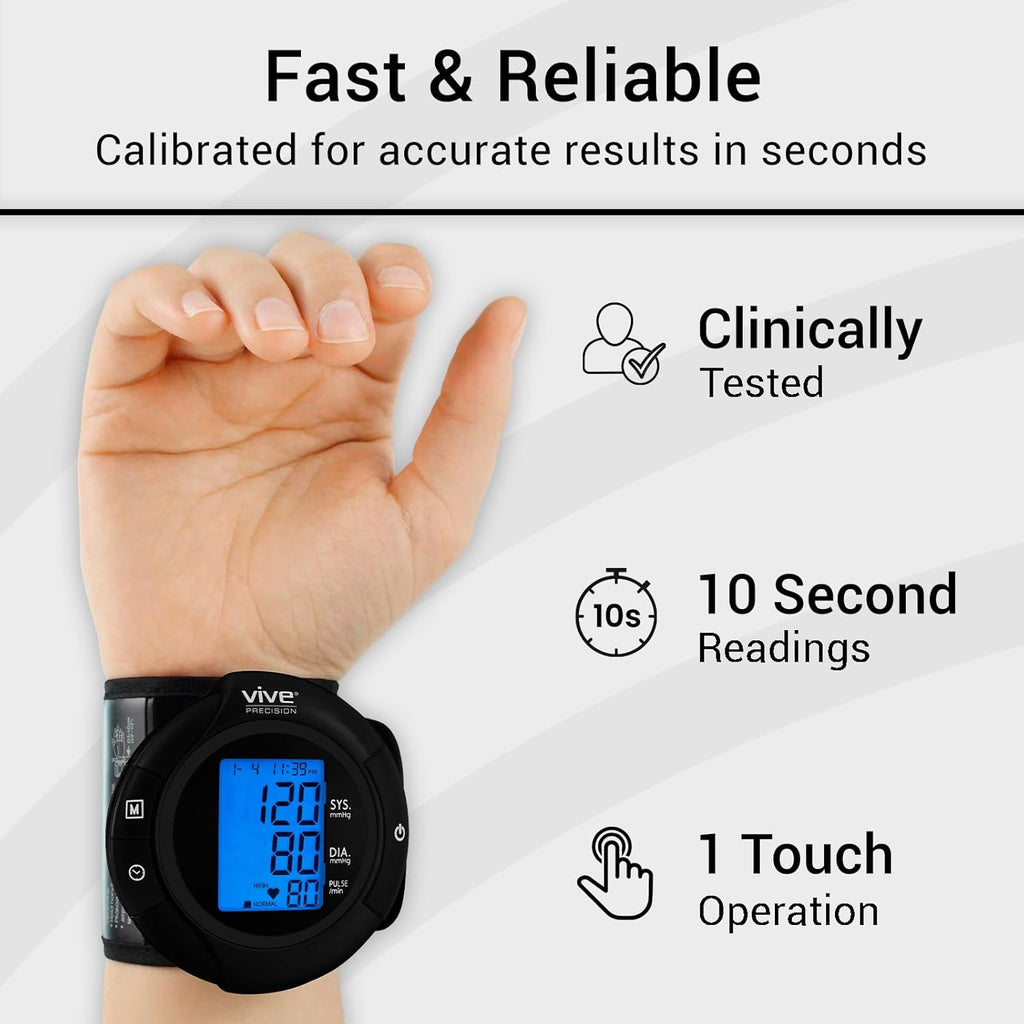 Vive Precision Smart Wrist Blood Pressure Monitor, Digital Cuff for Heart Rate

