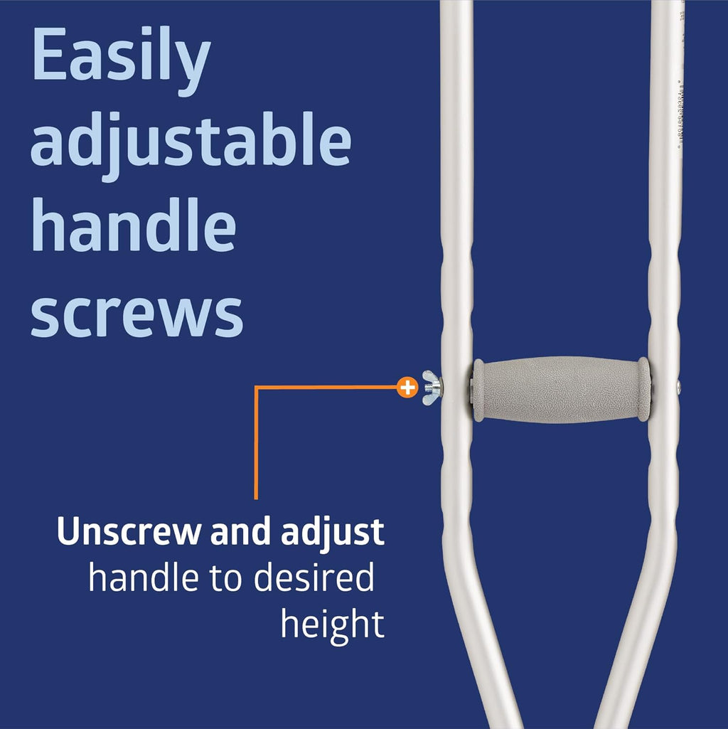 Medline Aluminum Adjustable Crutches, Walking Aid, 300 lb Capacity, 1 Pair

