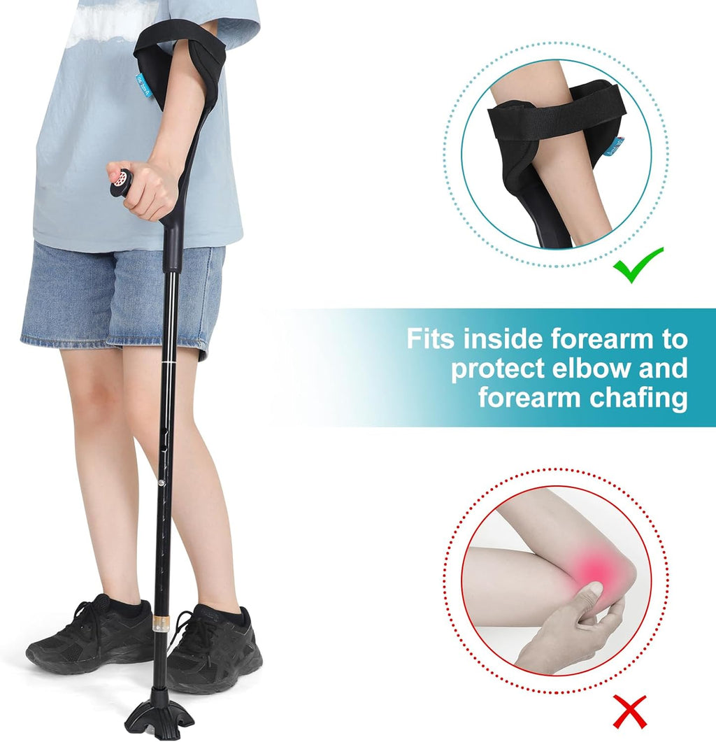 Adjustable Folding Forearm Crutches for Adults with Anti-Slip Quad Base

