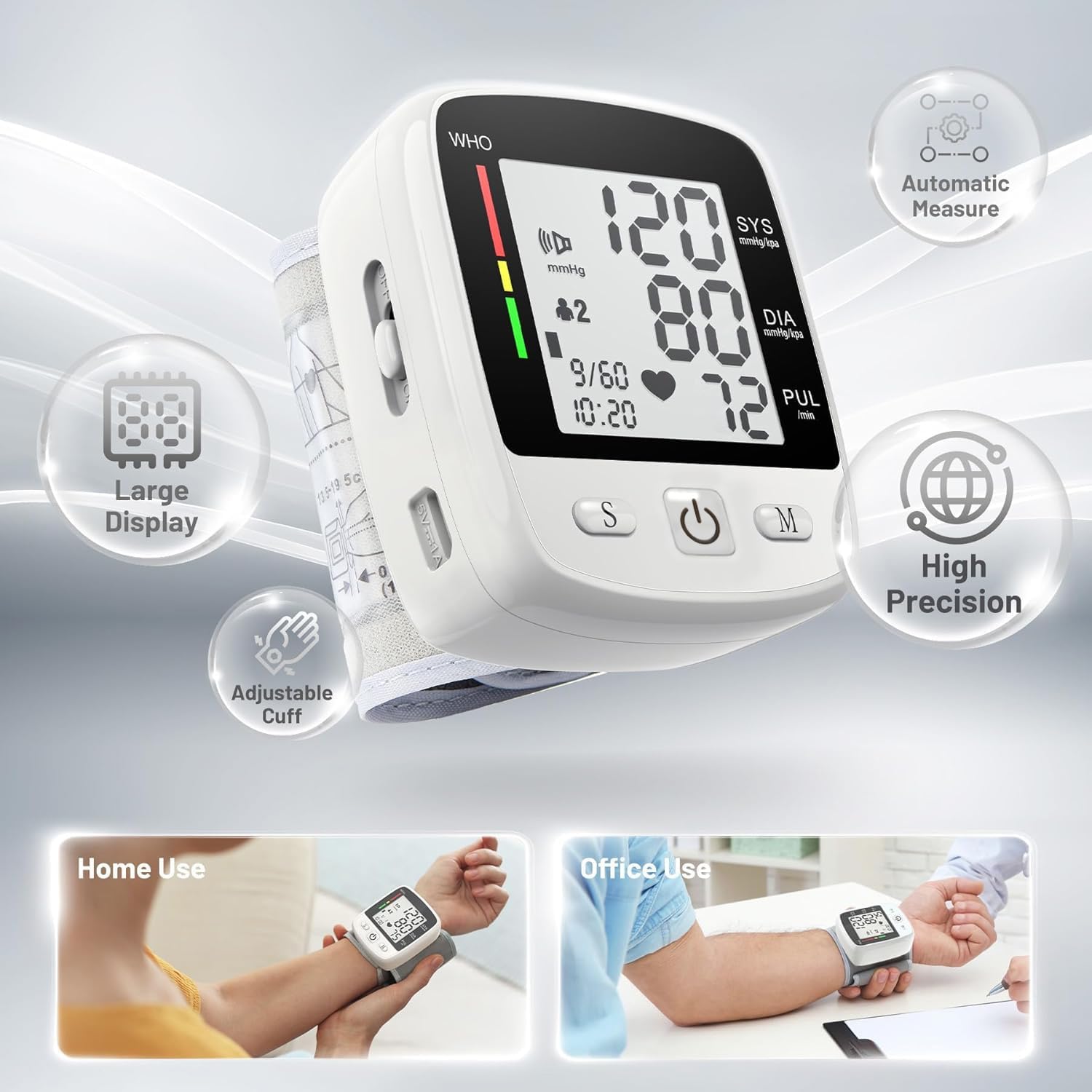 Digital Wrist Blood Pressure Monitor, Automatic Cuff with Voice, 180 Memory

