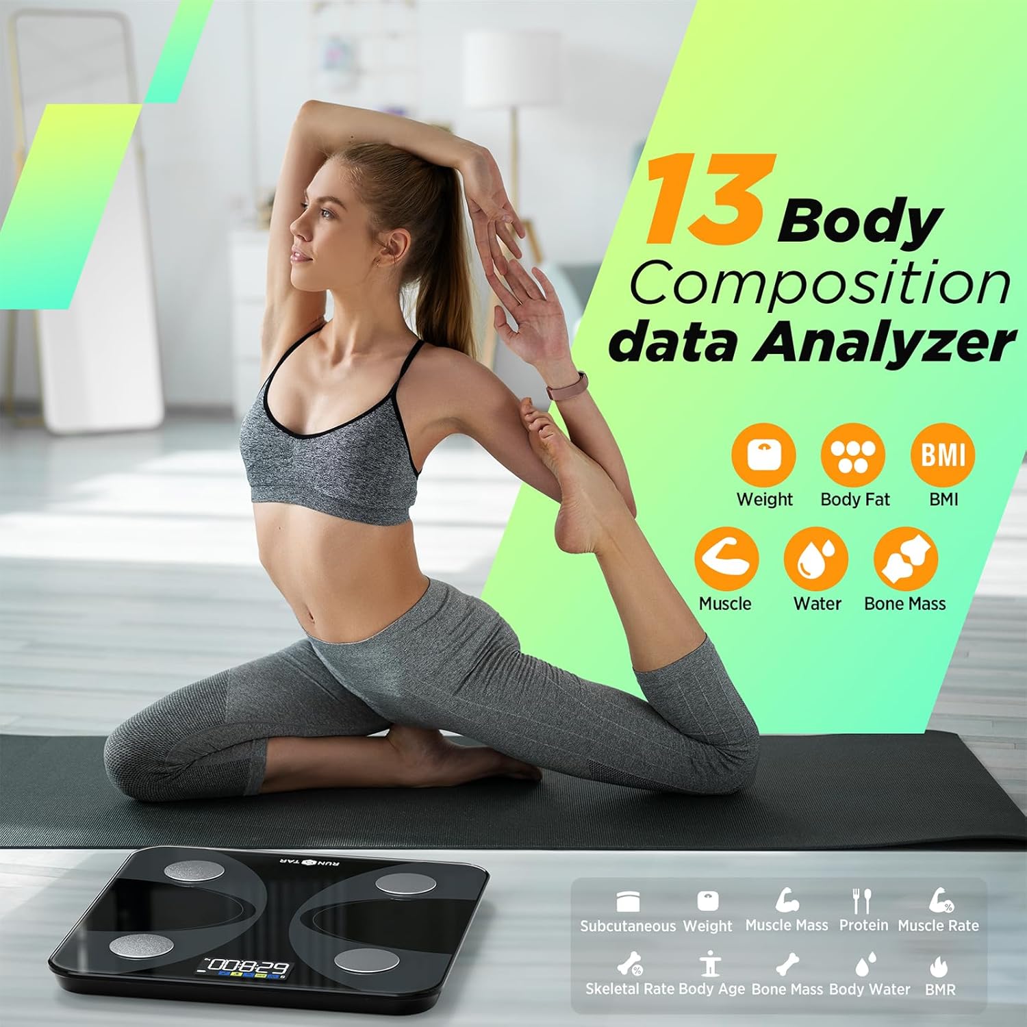 RunSTAR Digital Bathroom Body Composition Smart Scale with Large LCD Display and App

