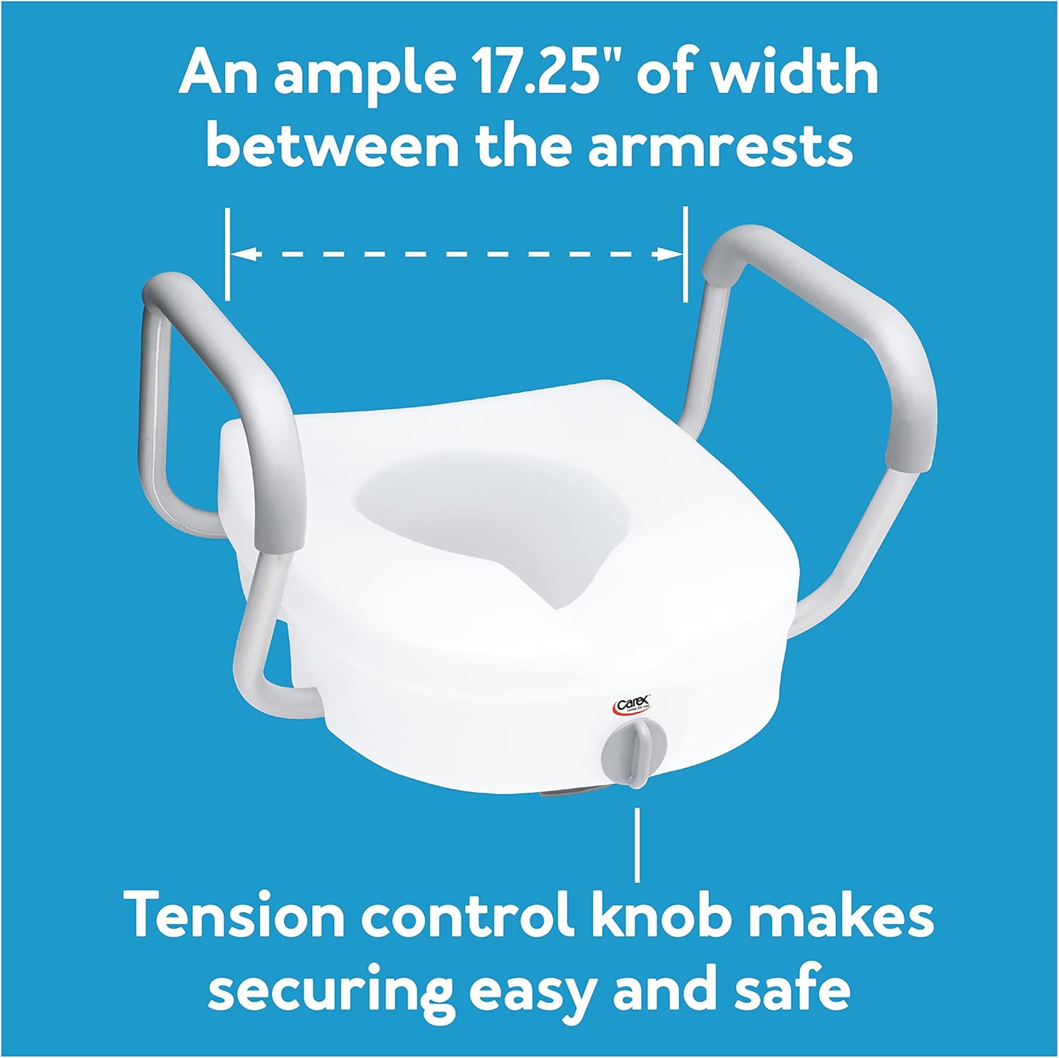 Carex E-Z Lock Raised Toilet Seat Riser with Safety Frame, 5 In Lift, Padded Handles

