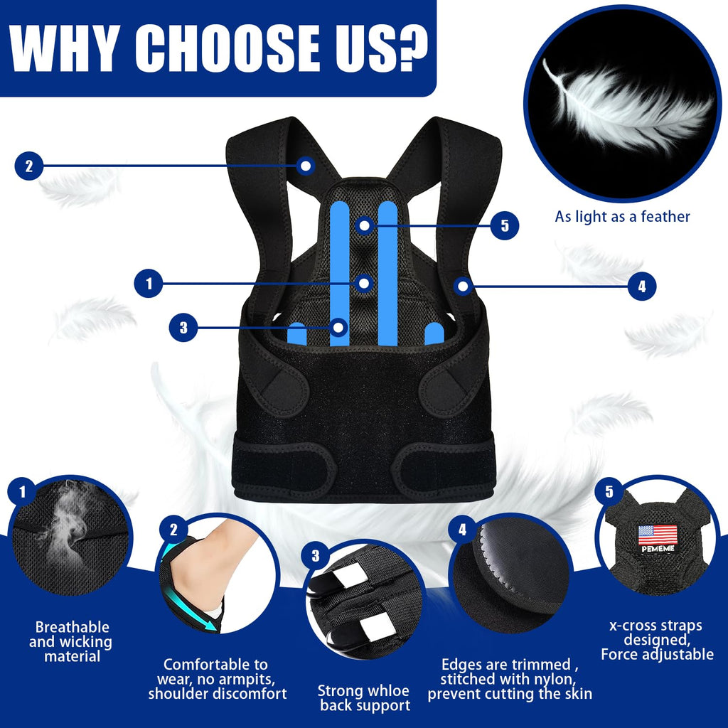 Posture Corrector for Women and Men, Adjustable Back Brace for Lumbar Support

