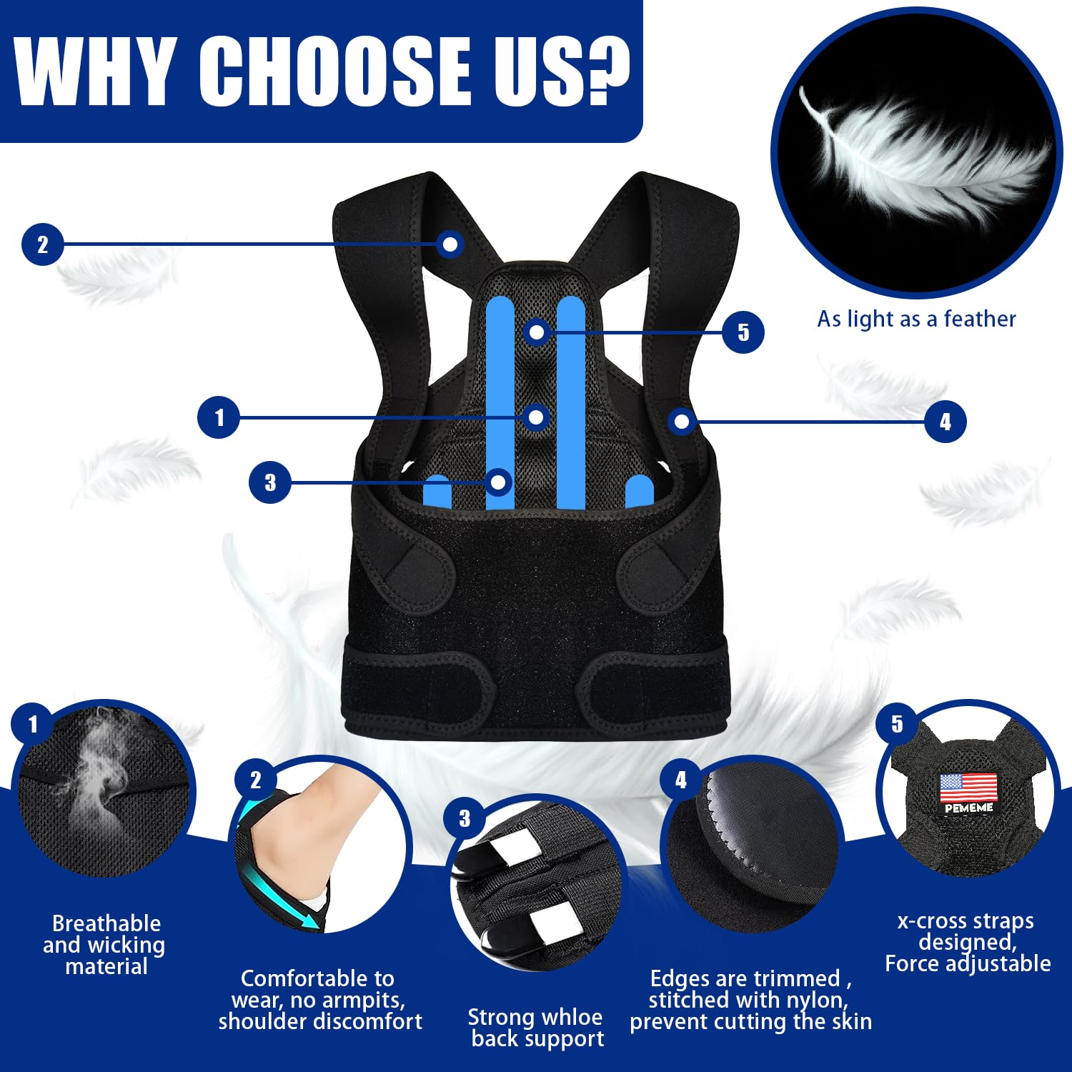 Posture Corrector for Women and Men, Adjustable Back Brace for Lumbar Support

