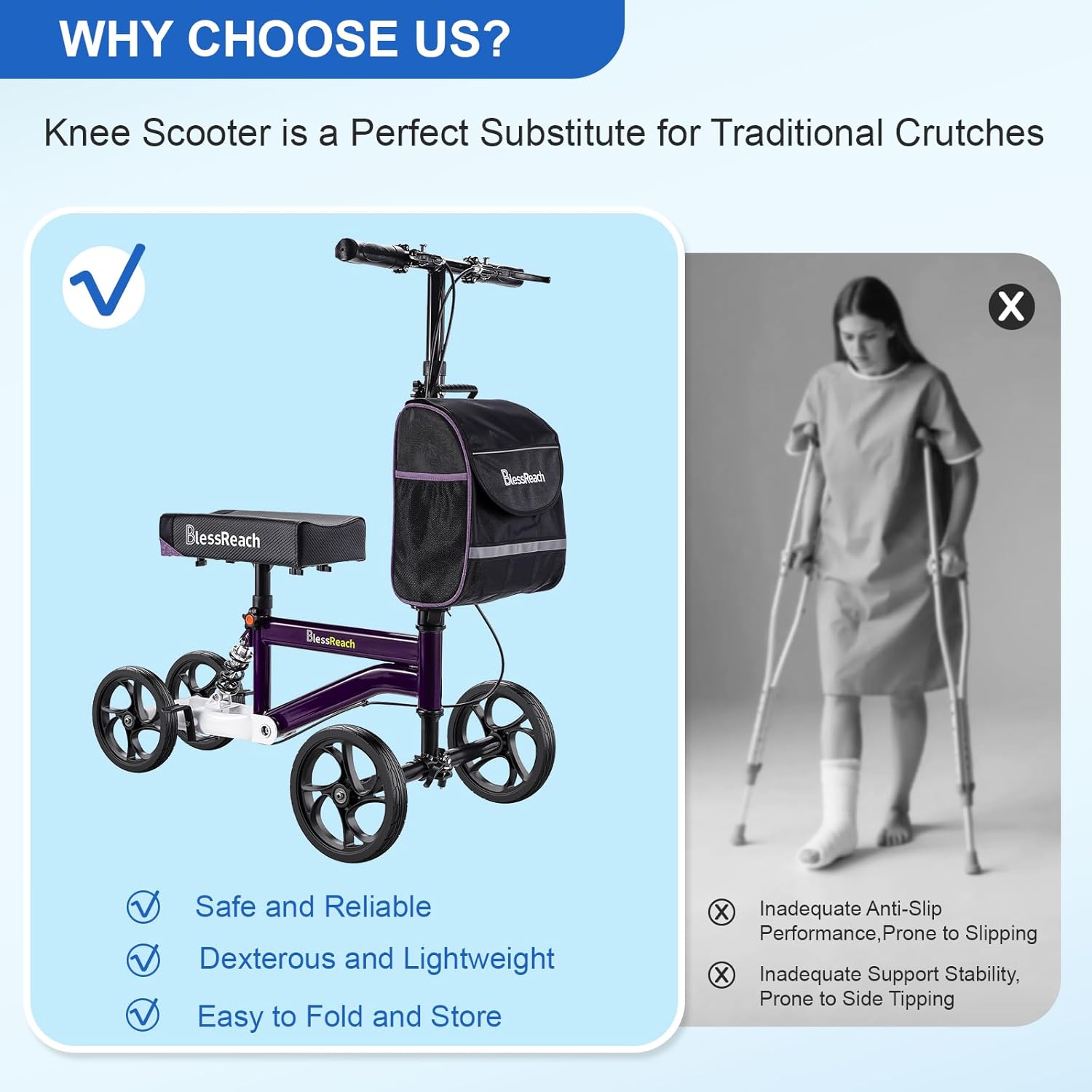 BlessReach Economy Knee Scooter, Steerable Foldable Knee Walker for Foot Injuries

