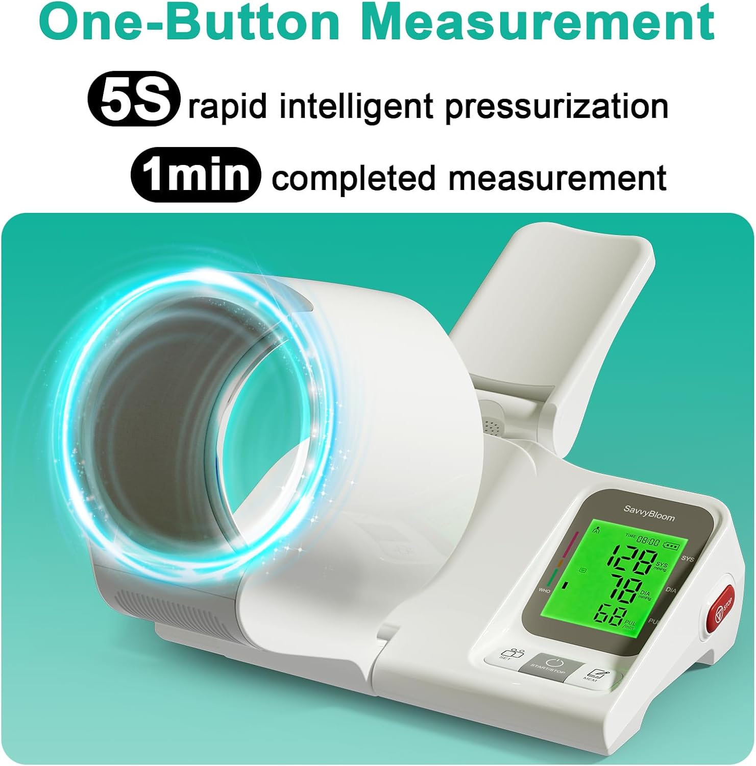 SavvyBloom Automatic Upper Arm Blood Pressure Monitor, One-Button LCD, 2-User

