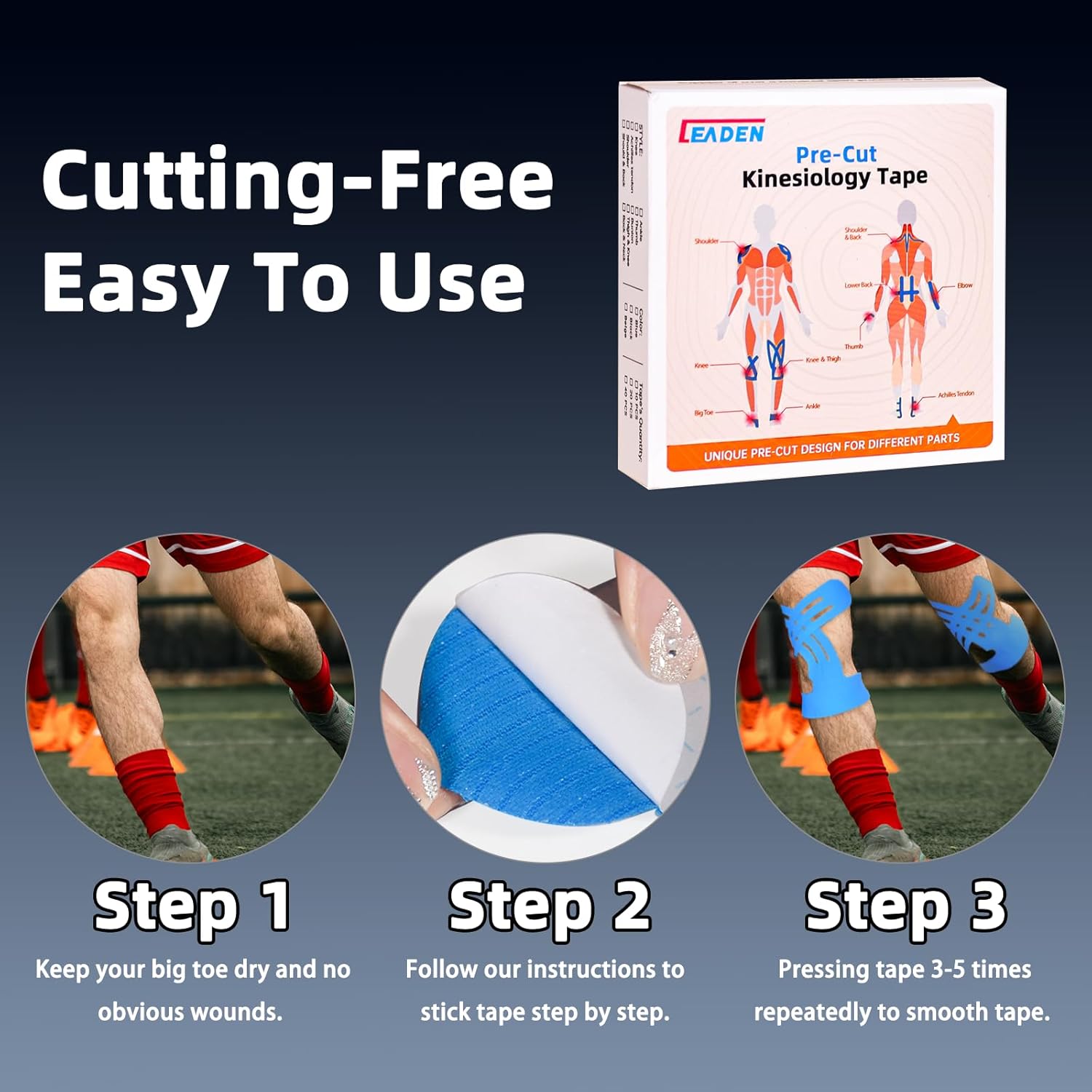 IEADEN Precut Kinesiology Tape for Knees, Knee Support and Stability, Waterproof

