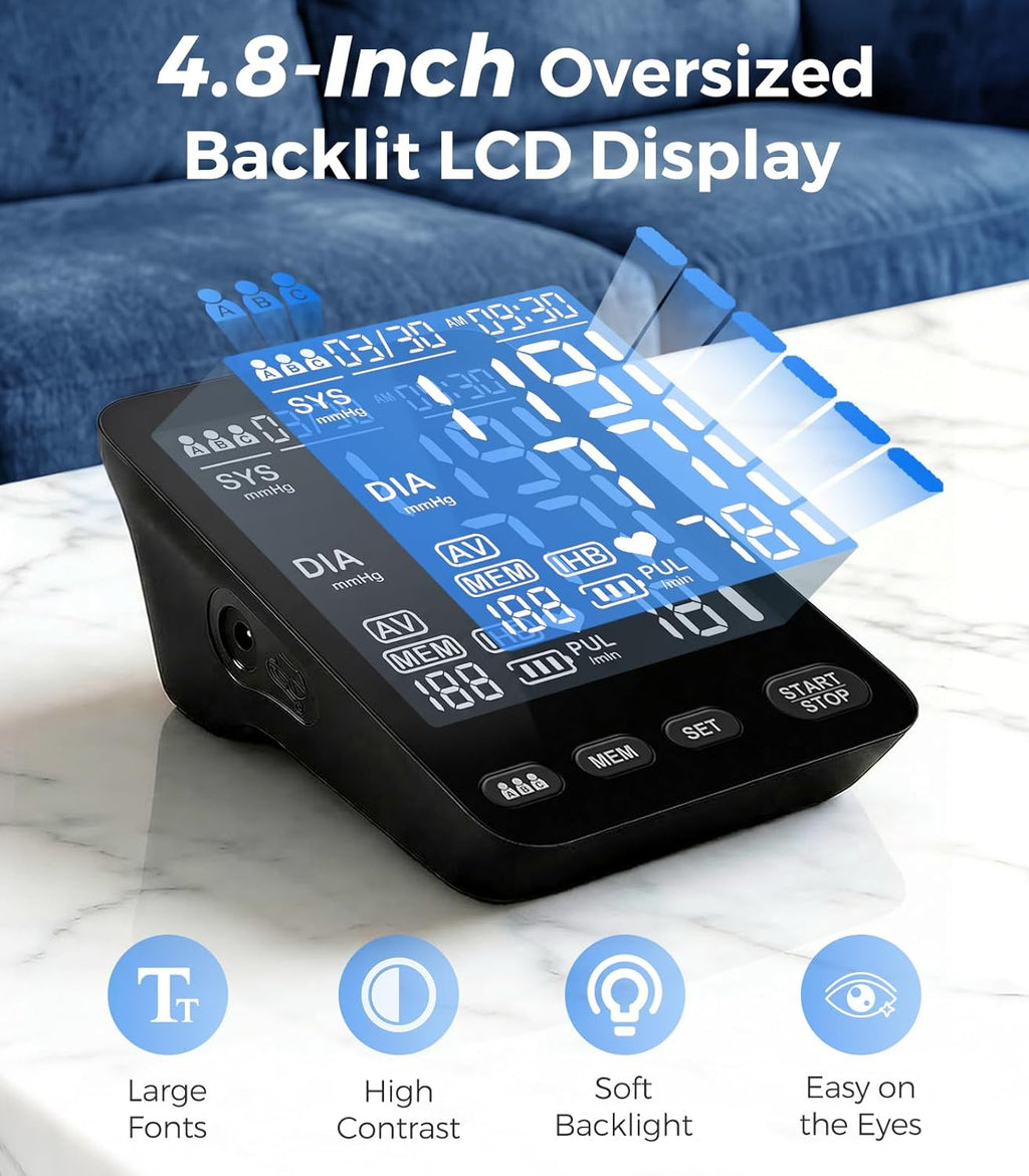 Automatic Upper Arm Blood Pressure Monitor for Home, Backlit LCD, 3 Users Memory

