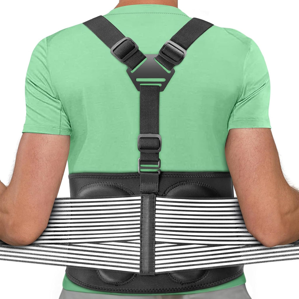 AllyFlex Sports Back Brace for Lifting, Y-Back Suspenders, 3D Lumbar Support

