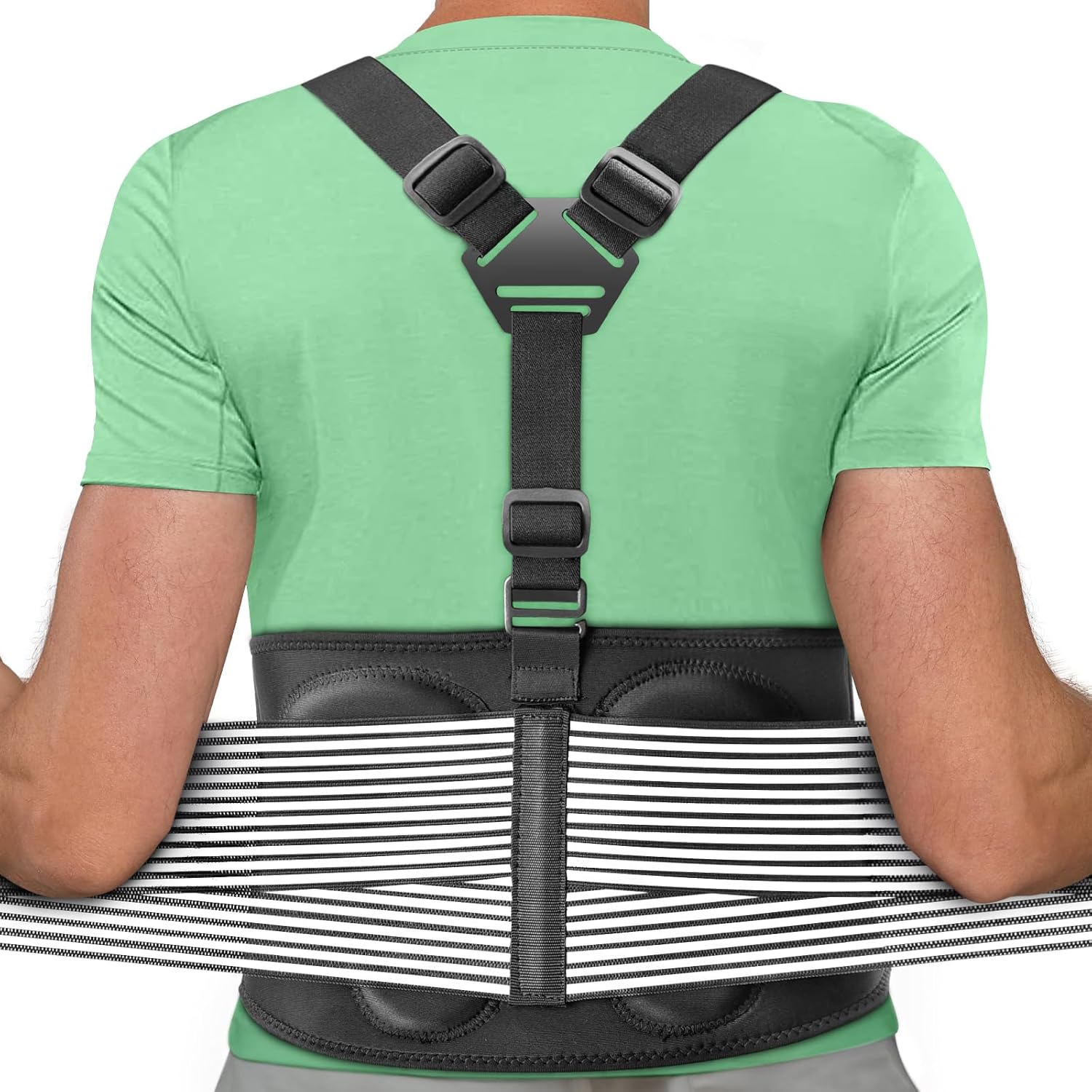 AllyFlex Sports Back Brace for Lifting, Y-Back Suspenders, 3D Lumbar Support

