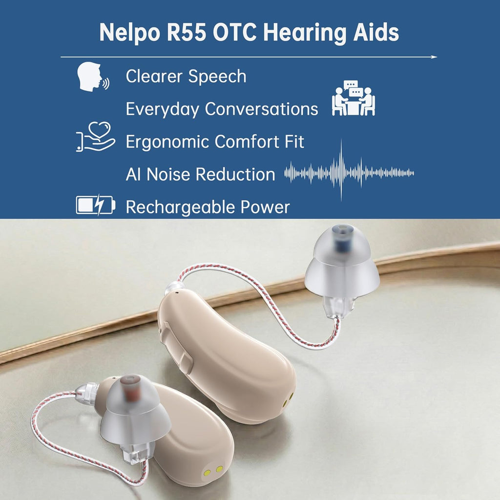OTC Rechargeable Hearing Aids for Seniors, App Control AI Noise Reduction RIC

