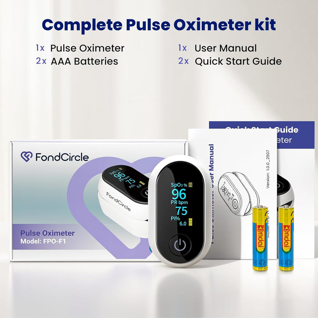 FondCircle Bluetooth Fingertip Pulse Oximeter with Full OLED, SpO2, Heart Rate & PI

