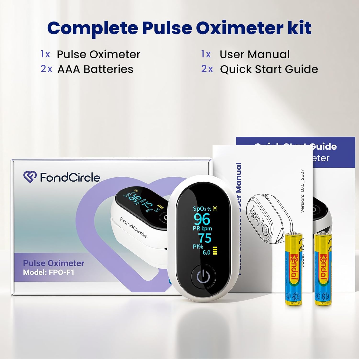 FondCircle Bluetooth Fingertip Pulse Oximeter with Full OLED, SpO2, Heart Rate & PI

