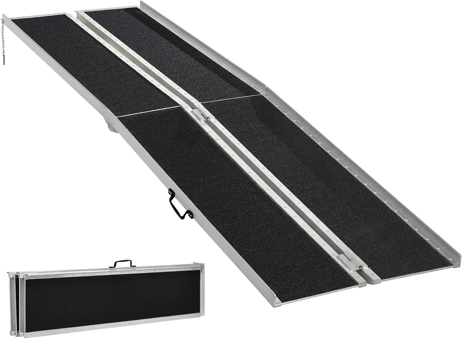 HOMCOM Wheelchair Ramp Folding Aluminum Threshold Ramp Non-Slip Carpet Transition Plate

