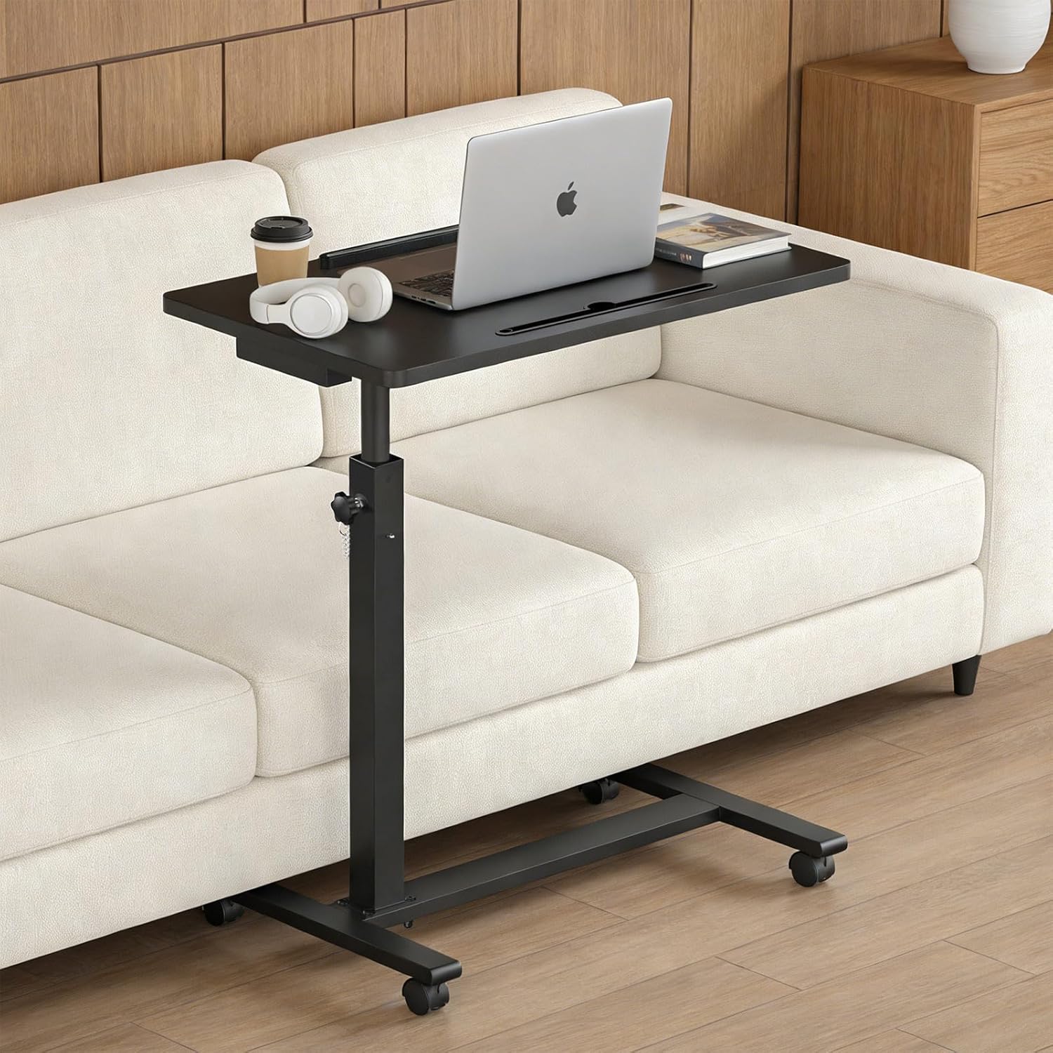 Eocnrhe Adjustable Overbed Bedside Table with Wheels, Rolling Hospital Desk

