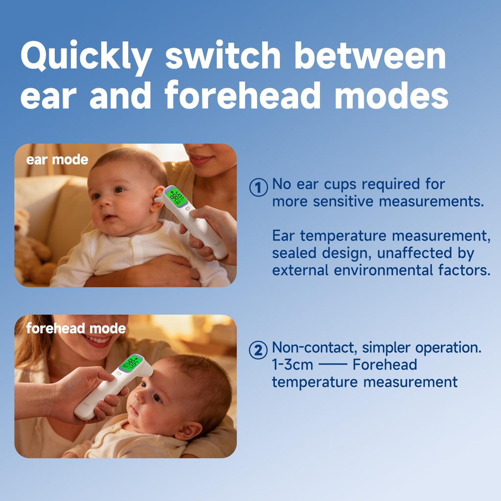 No-Touch Digital Infrared Thermometer for Forehead and Ear, Fever Alert

