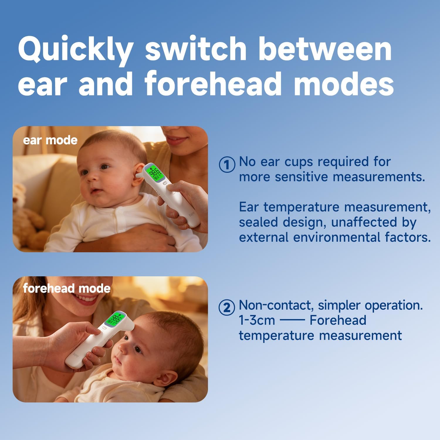 No-Touch Digital Infrared Thermometer for Forehead and Ear, Fever Alert

