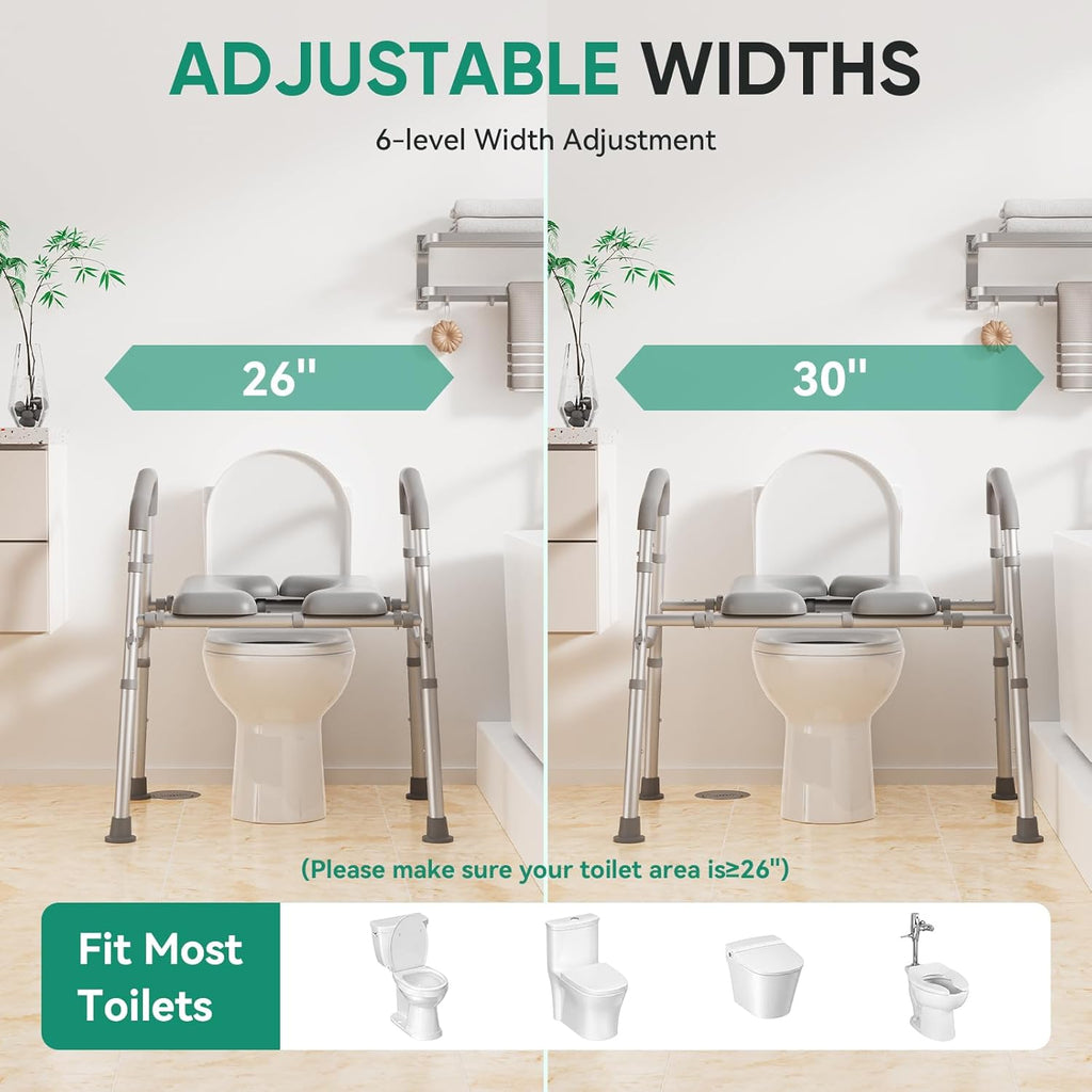 PopWise Raised Toilet Seat with Handles, Anti-Wobble 500 lb, Adjustable Fit

