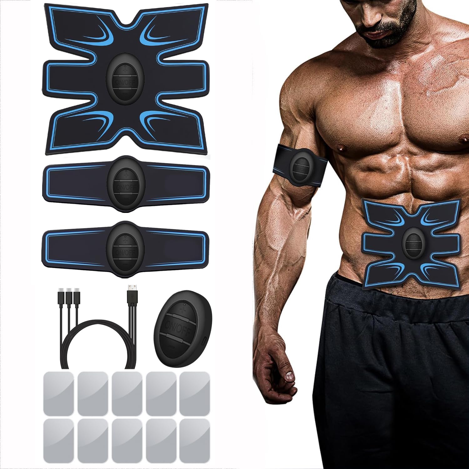 FDA-Cleared EMS Abs Muscle Stimulator, Rechargeable USB for Abs, Arm, Leg, Neck

