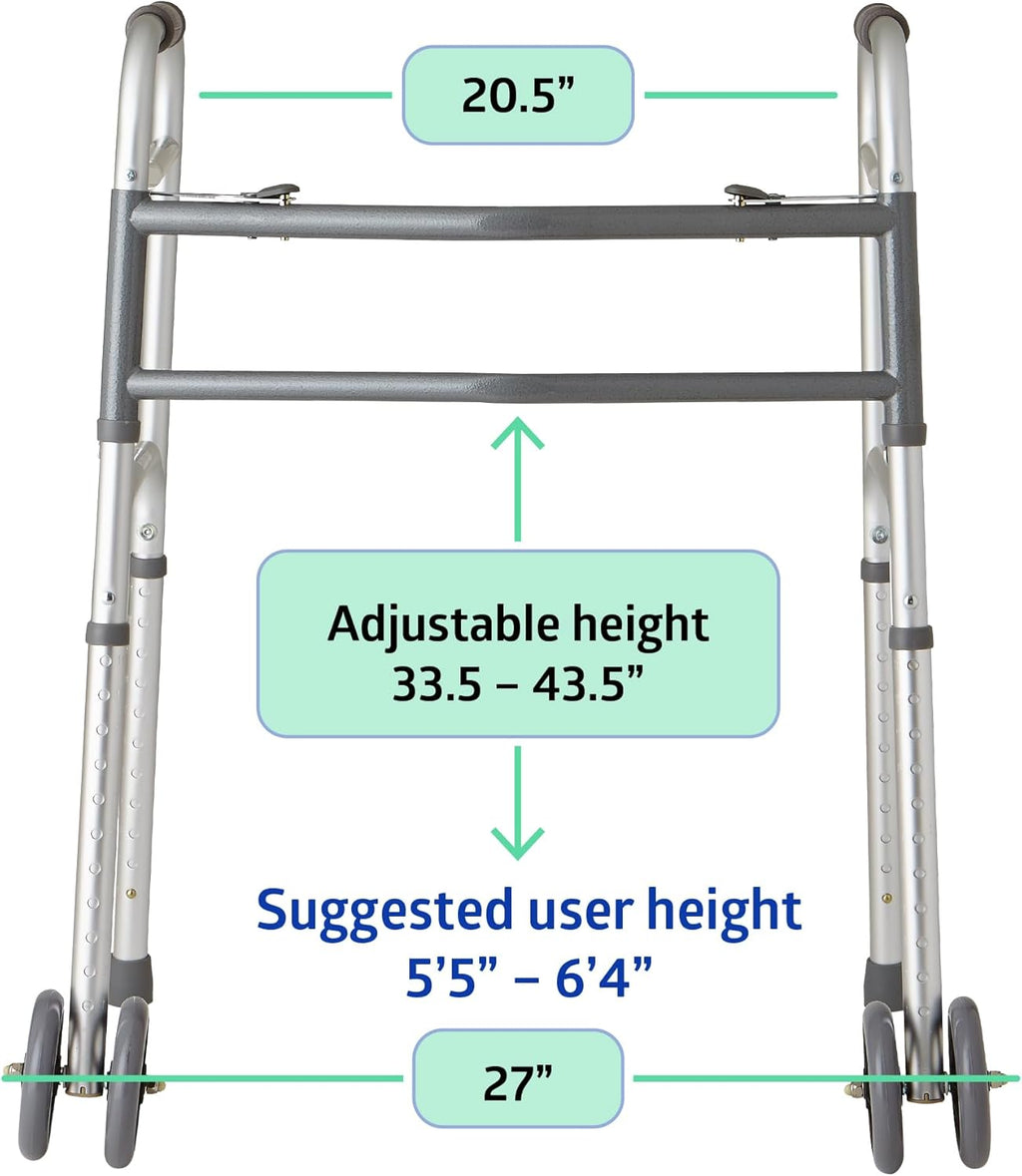 Medline Heavy-Duty Bariatric Folding Walker with 5 in Wheels and Handles, 500 lb Cap

