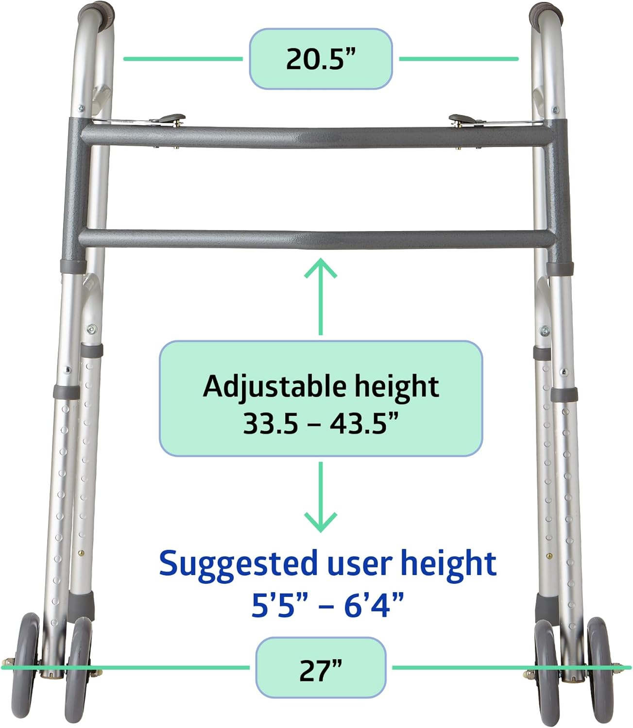 Medline Heavy-Duty Bariatric Folding Walker with 5 in Wheels and Handles, 500 lb Cap

