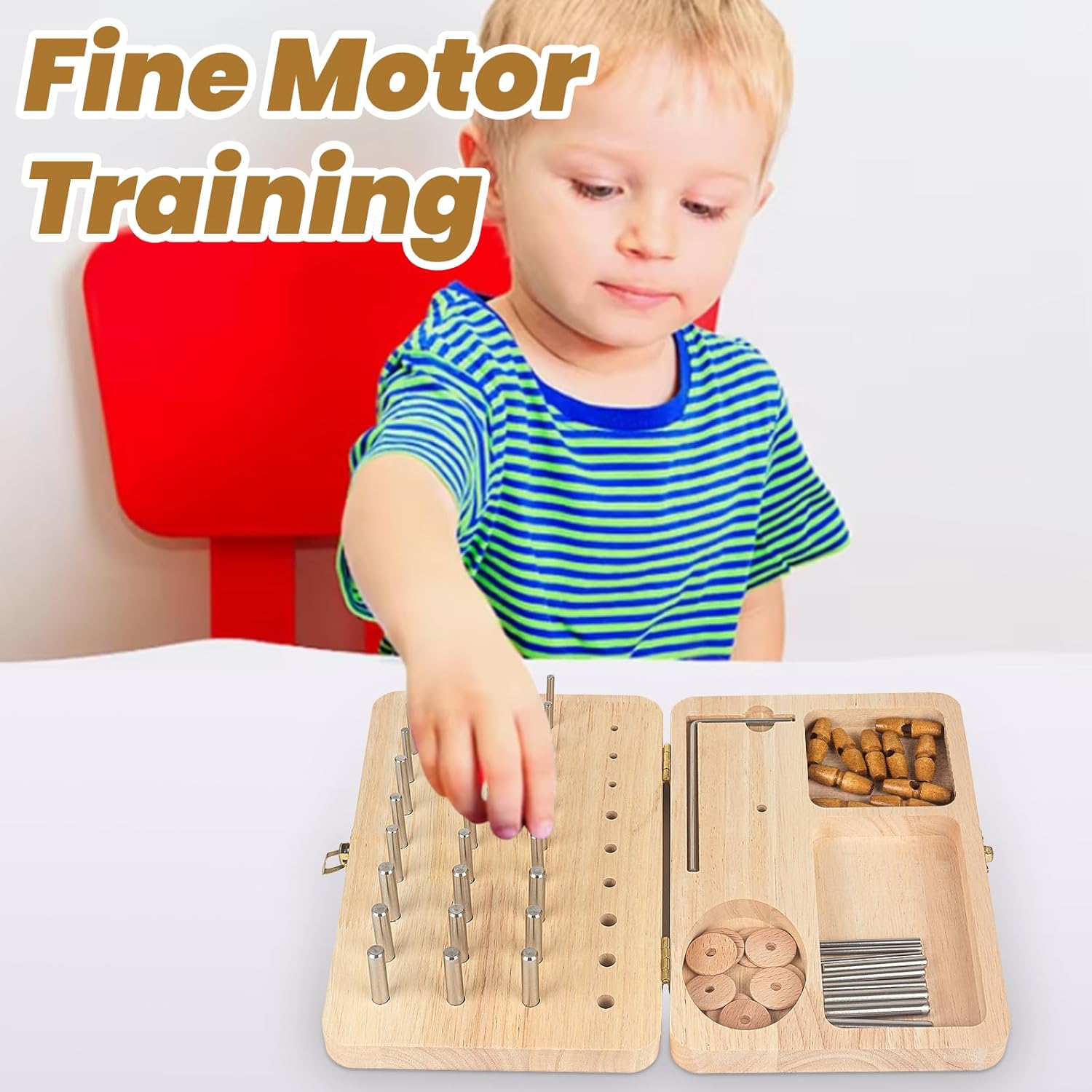 Wooden Pegboard for Hand Therapy, 36-Hole Fine Motor Dexterity Rehab Tool

