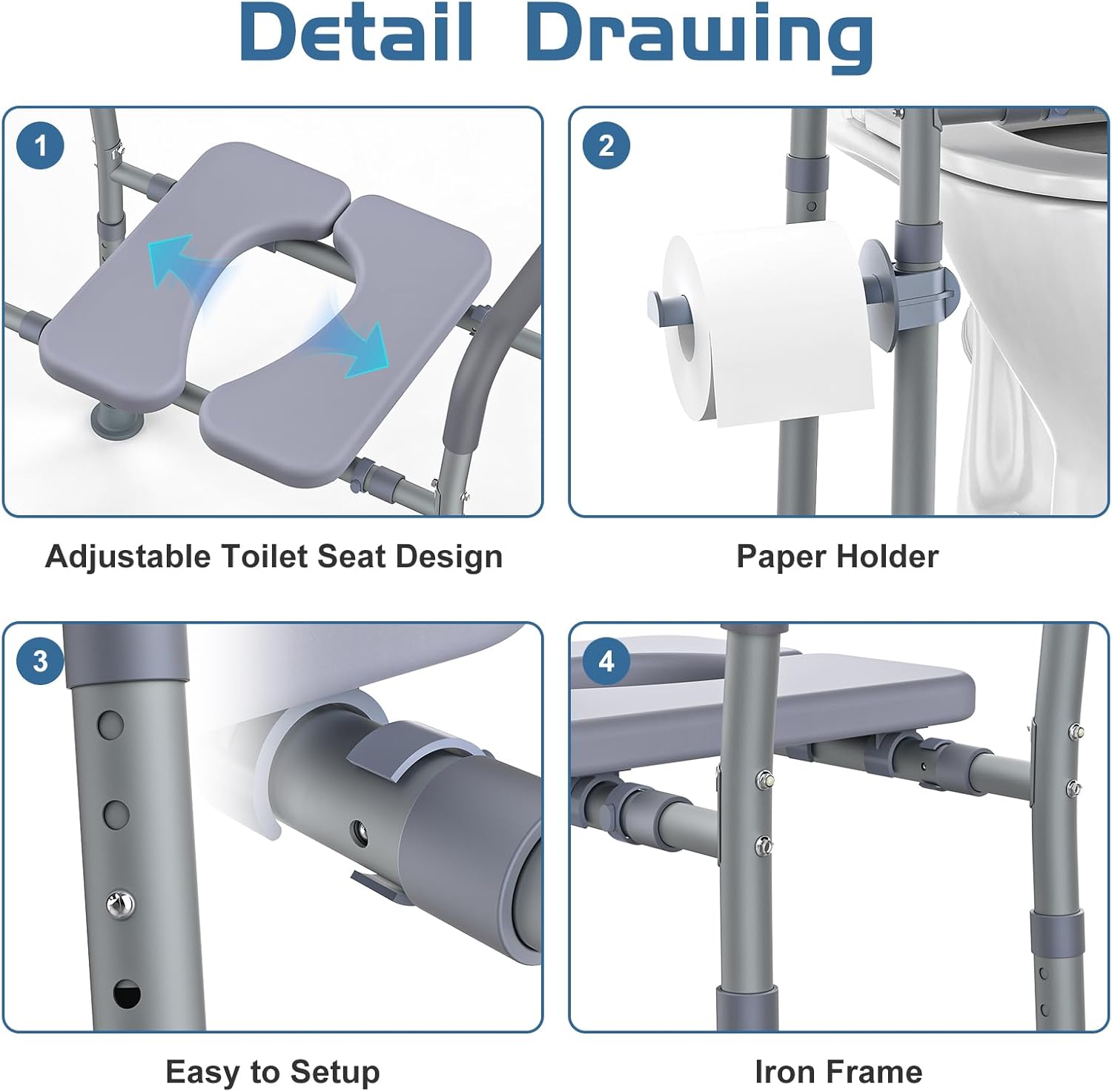 Toilet Seat Riser for Seniors With Handles, Adjustable Height and Width, Heavy Duty

