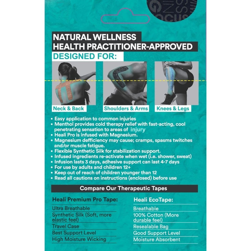 Heali Kinesiology Tape with Magnesium and Menthol, Precut Muscle & Joint Relief, 20

