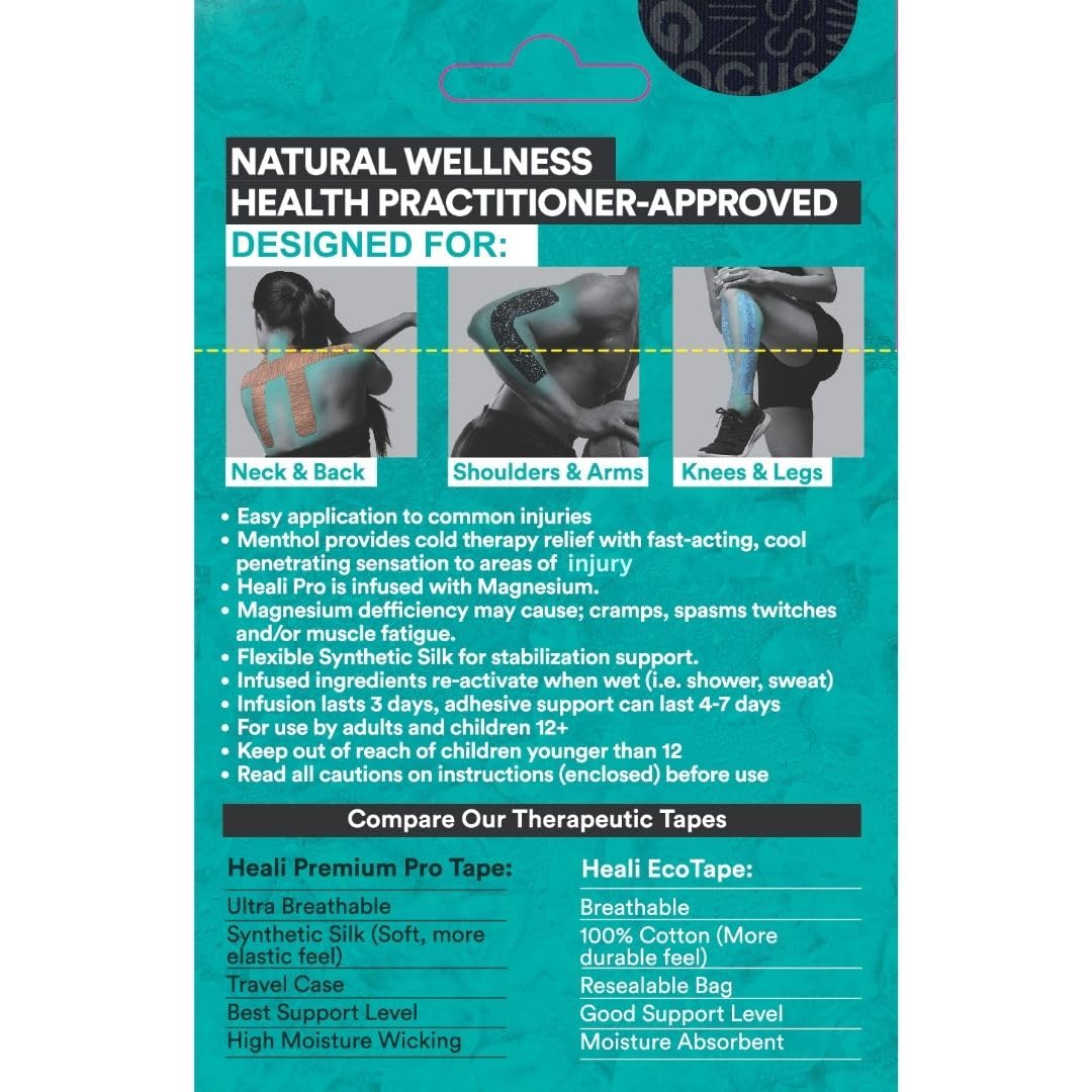 Heali Kinesiology Tape with Magnesium and Menthol, Precut Muscle & Joint Relief, 20


