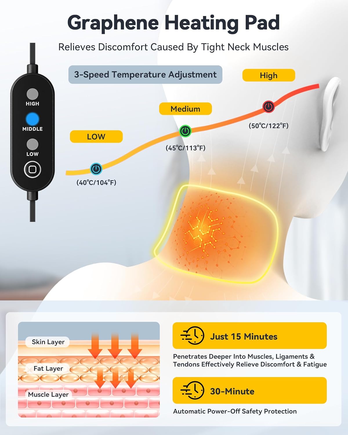 Warming Neck Brace Cervical Collar with Removable Pad and USB Neck Support

