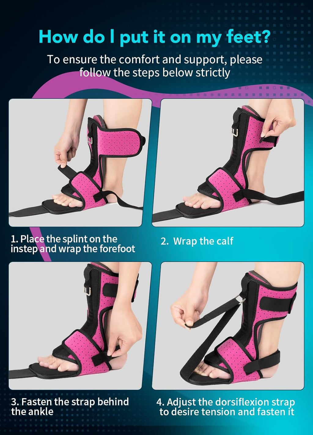 Plantar Fasciitis Night Splint with Massage Ball and Adjustable Straps

