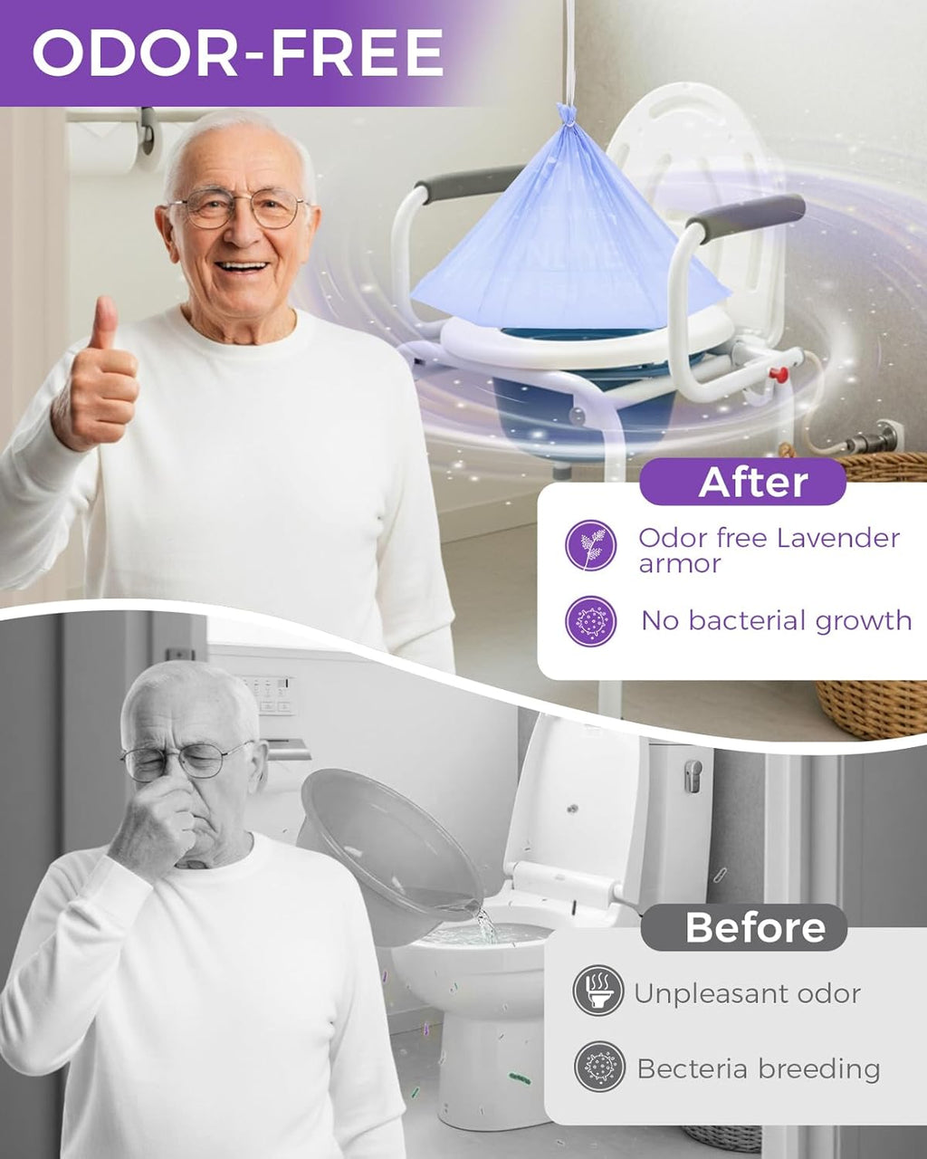 AWoHH Bedside Commode Liners with Absorbent Inserts, Leak-Proof Odor Control

