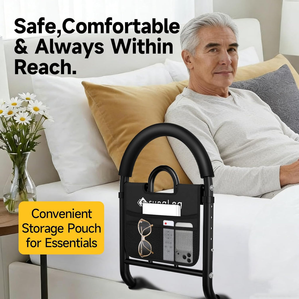 Adjustable Bed Assist Rail for Seniors, Non-Slip Handle, Storage Pocket, 350 lb

