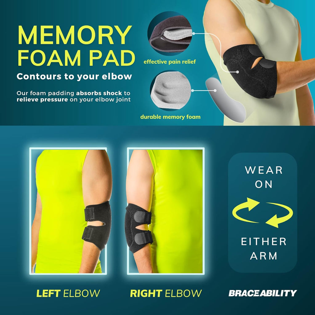 BraceAbility Bursitis Elbow Pad Brace Compression Arm Sleeve with Padded Support

