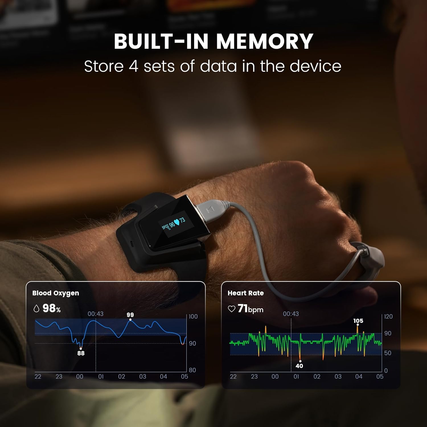 Wellue Wrist Pulse Oximeter with Bluetooth, Rechargeable SPO2 Monitor, Audio Alerts

