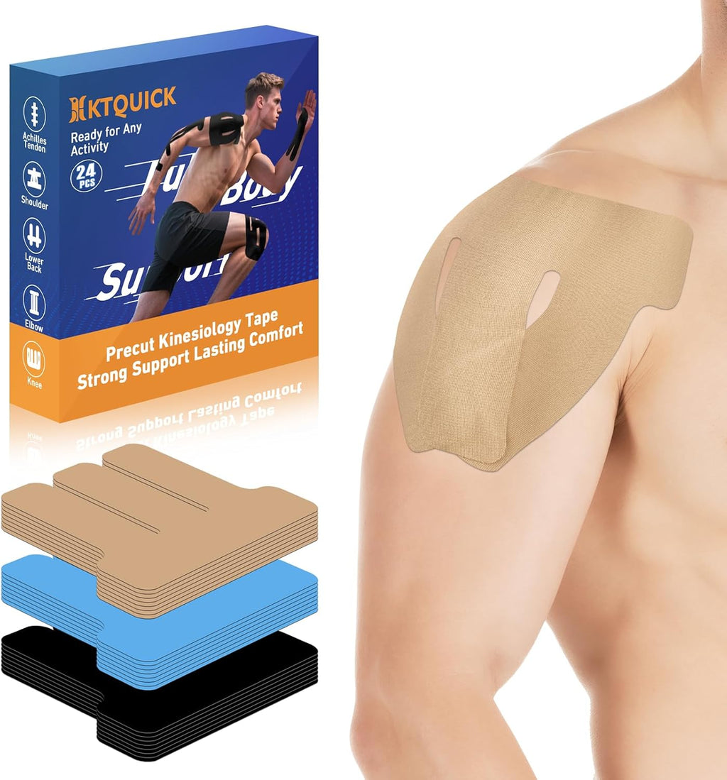 KTQUICK Kinesiology Tape for Shoulder, Precut Cotton Athletic Support Tape

