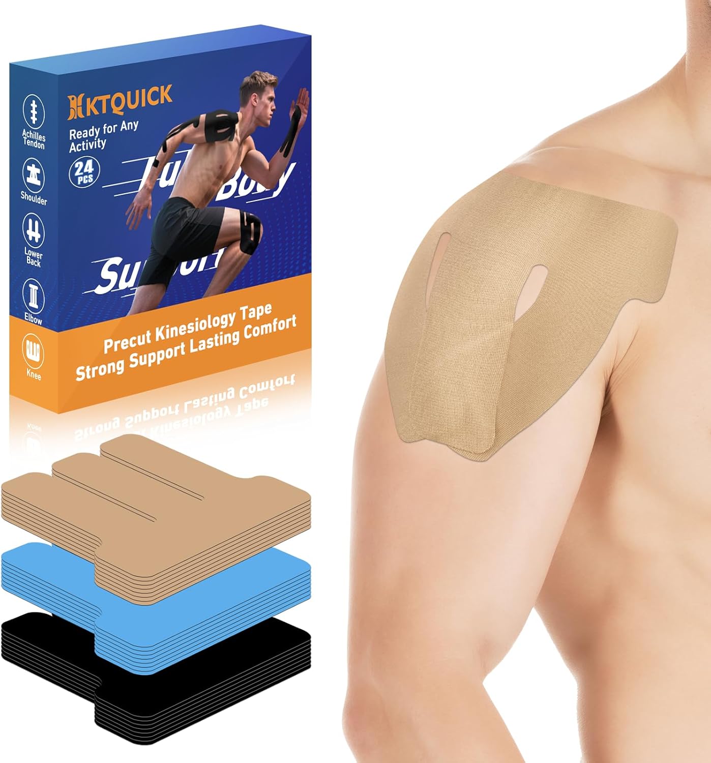 KTQUICK Kinesiology Tape for Shoulder, Precut Cotton Athletic Support Tape

