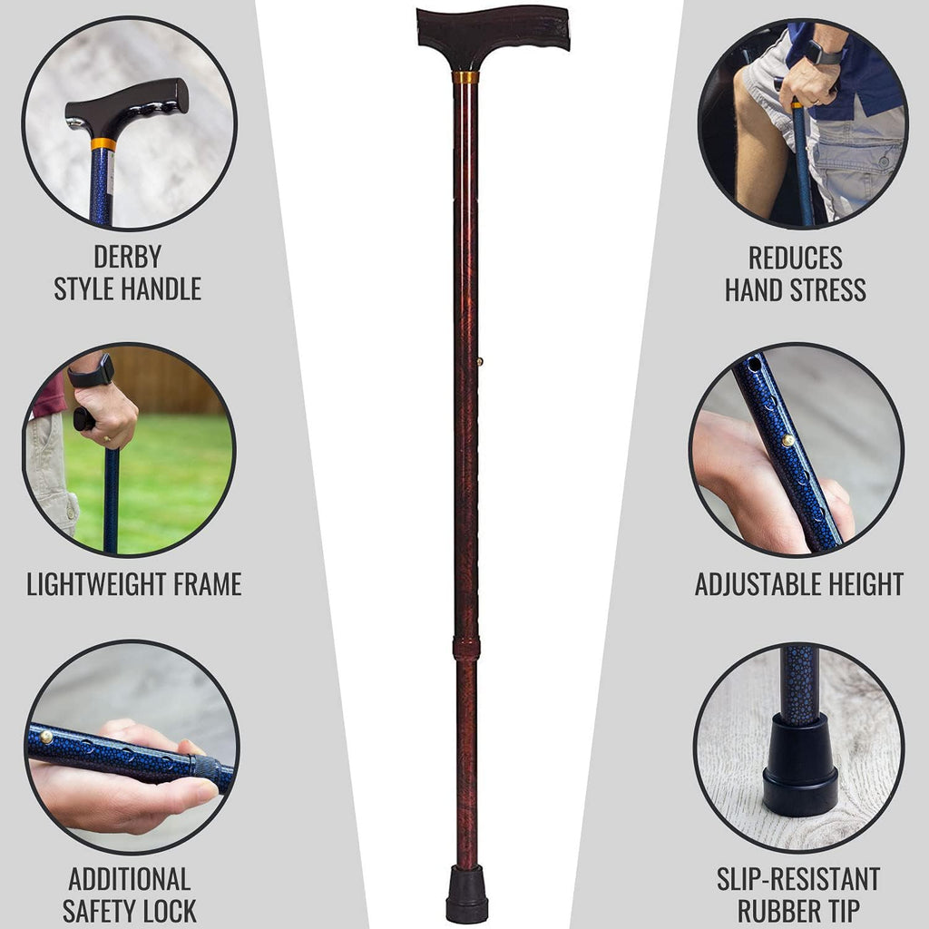 DMI Lightweight Aluminum Adjustable Walking Cane with Derby-Style Handle

