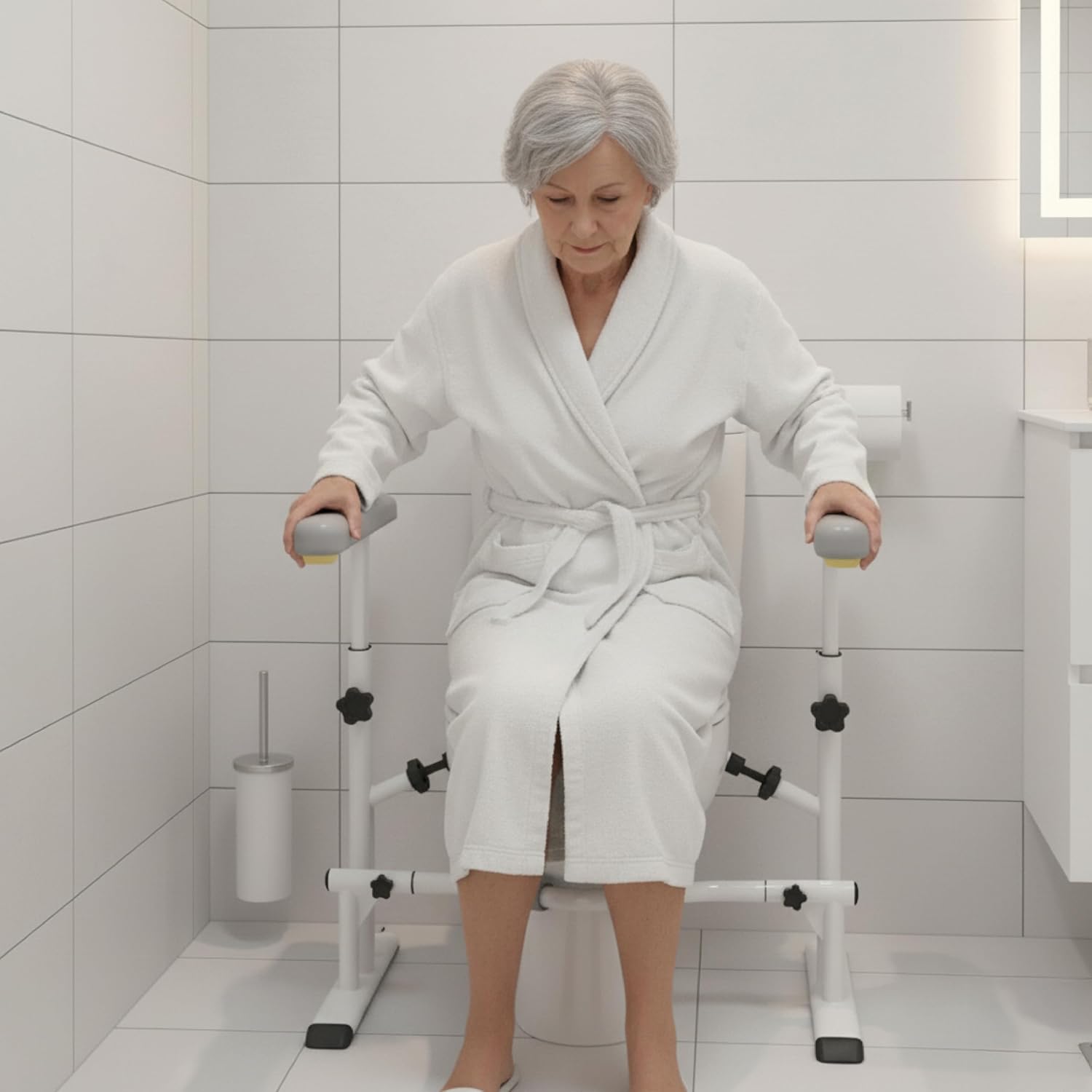 KMINA Toilet Safety Rails for Seniors, Adjustable Grab Bars with Handles

