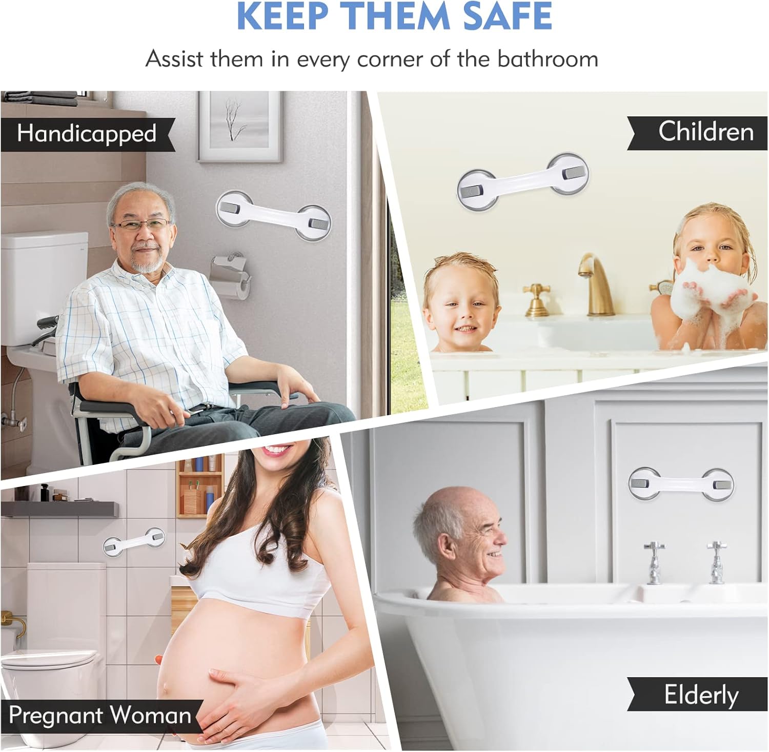 KVANT Grab Bars for Bathtubs and Showers, 12 Inch Shower Suction Cup Handle

