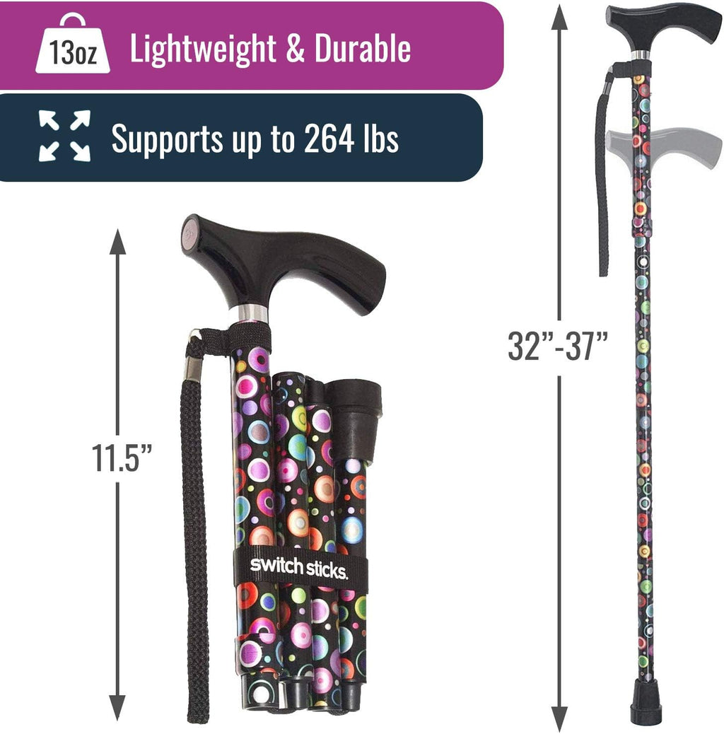 Switch Sticks Folding Walking Cane with Adjustable Height, Compact, Lightweight

